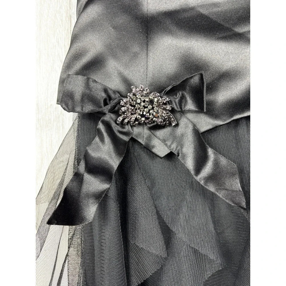 Vintage Jessica McClintock Strapless Tulle Satin Dress Womens M Goth Prom 90s
